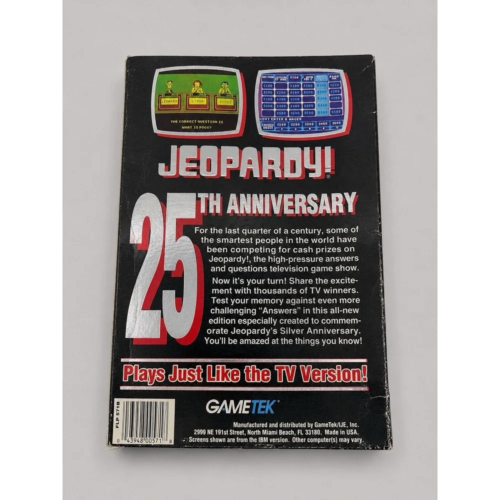 Jeopardy! 25th Anniversary Edition IBM PC Big Box 5.25 & 3.5 Floppy Complete